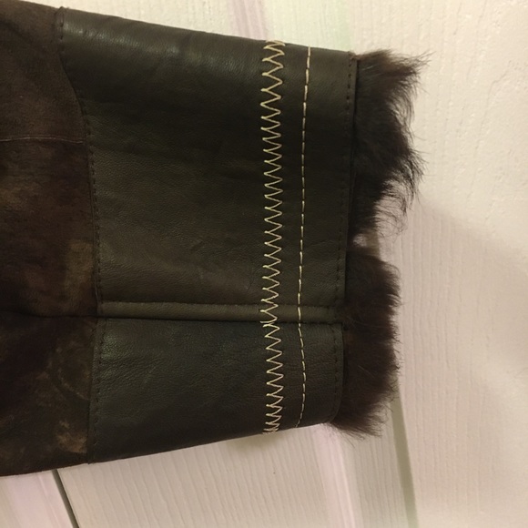 Real Rabbit Fur Coat with Fox Fur Collar & Leather - Picture 5 of 8